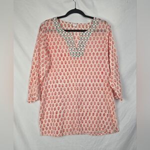 Rikshaw Design Beachy Comfy Boho Seahorse Artsy Boxy Tunic Top sz L